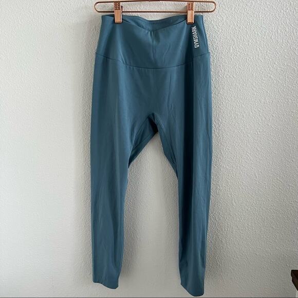 Gymshark Blue Active Legging Tights Spellout Hip Pants Small - Picture 1 of 10